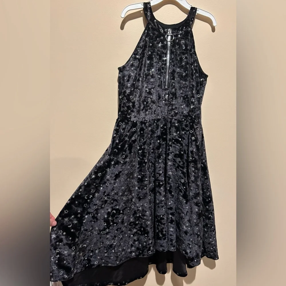 Justice Black Velvet Dress Glitter Moon Stars Size 12 NWOT